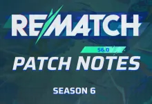 Rematch Season 6 S6.0 patch notes graphic with the game logo and season label.