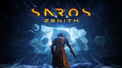 An armored figure stands beneath a glowing circular structure in Saros: Zenith.