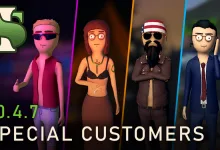 Four stylized Schedule 1 customer characters shown in separate panels.