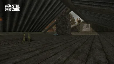A small box sits on the floor of a dim wooden attic beneath a sloped roof.