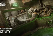 An armored figure reaches toward a control panel in a green-lit industrial setting beneath the Festivity Open Test Server title.