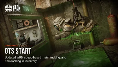 An armored character floats beside a control panel in a green-lit industrial room.