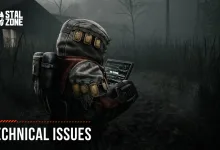 An armored STALZONE figure checks a laptop in a foggy landscape beneath the words “Technical Issues.”