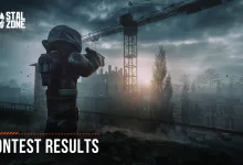 A STALCRAFT: X character stands in an industrial zone beneath the words Contest Results