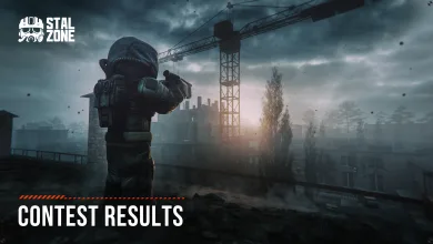 A STALCRAFT: X character stands in an industrial zone beneath the words Contest Results