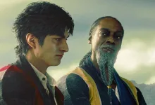 Makoto Daito stands beside Orpheus in Stranger Than Heaven.