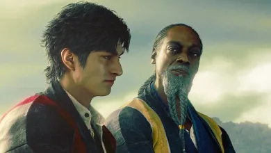 Makoto Daito stands beside Orpheus in Stranger Than Heaven.