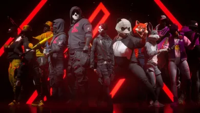 A lineup of THE FINALS contestants stands against a red geometric backdrop.