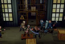 Pixel-art survivors fight walkers inside a warehouse in The Walking Dead: Streets of Survival.