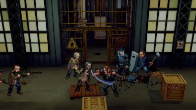 Pixel-art survivors fight walkers inside a warehouse in The Walking Dead: Streets of Survival.