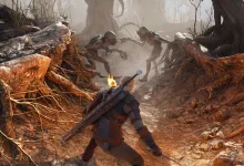 Geralt faces several monsters in a forest during The Witcher 3 Remastered gameplay