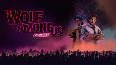 Key art for The Wolf Among Us Remastered showing Bigby and Snow White above a city skyline