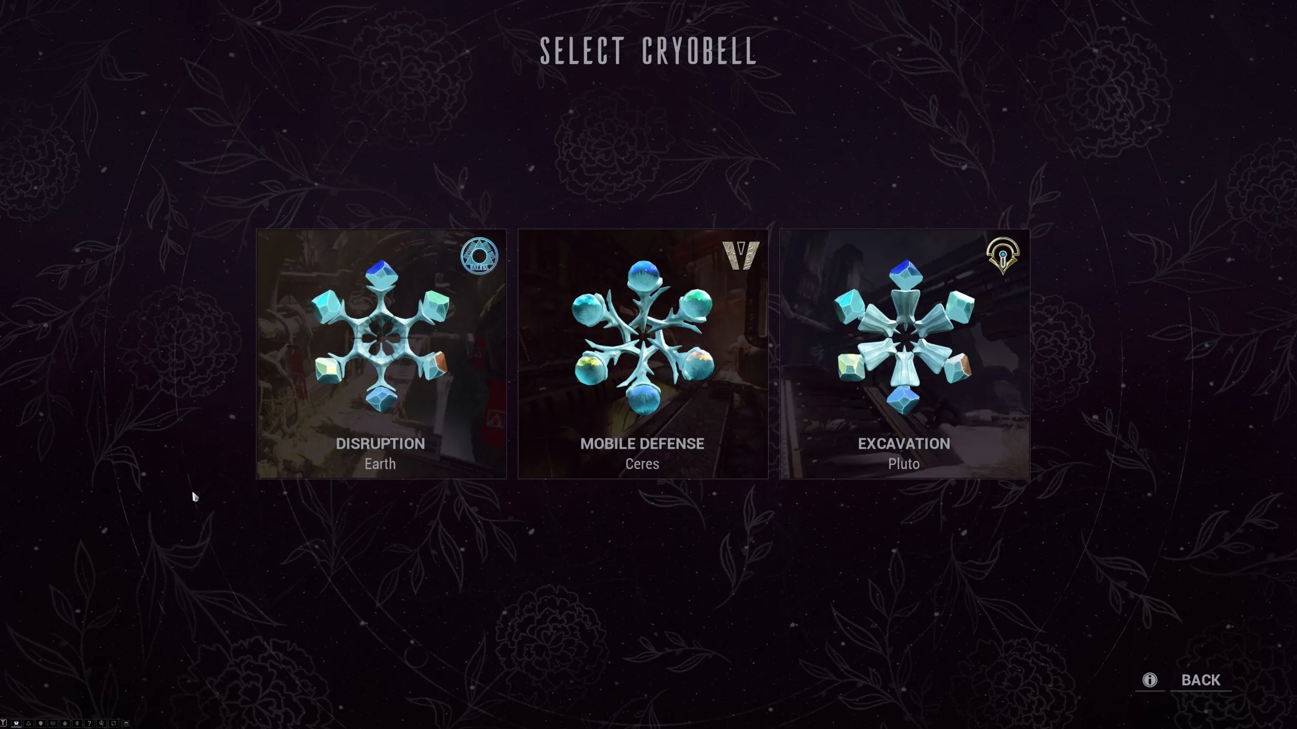 Three Cryobell mission options for Disruption, Mobile Defense, and Excavation