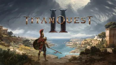 Armored warrior overlooking a coastal landscape beneath the Titan Quest II title.