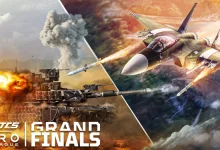 A tank and fighter aircraft shown in a split battle scene for the WTCS Grand Finals.