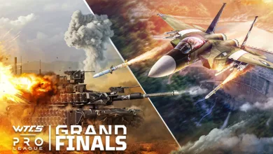 A tank and fighter aircraft shown in a split battle scene for the WTCS Grand Finals.