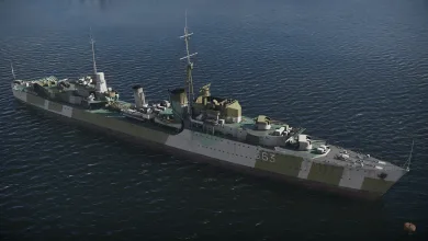 War Thunder's HMCS Haida destroyer, marked G63, underway at sea.