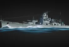 The IJN Takao heavy cruiser moving through the water