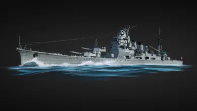 The IJN Takao heavy cruiser moving through the water