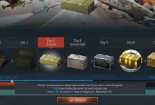 War Thunder login reward screen showing a daily reward timeline and explaining how stored Freezes preserve a login streak.