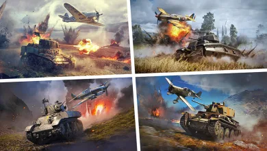 A collage of War Thunder tanks and aircraft engaged in combat.