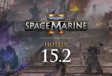 Warhammer 40,000: Space Marine 2 Hotfix 15.2 artwork showing a battle-scarred cityscape.