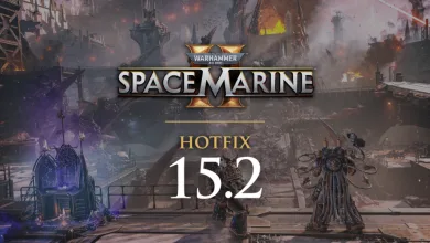 Warhammer 40,000: Space Marine 2 Hotfix 15.2 artwork showing a battle-scarred cityscape.