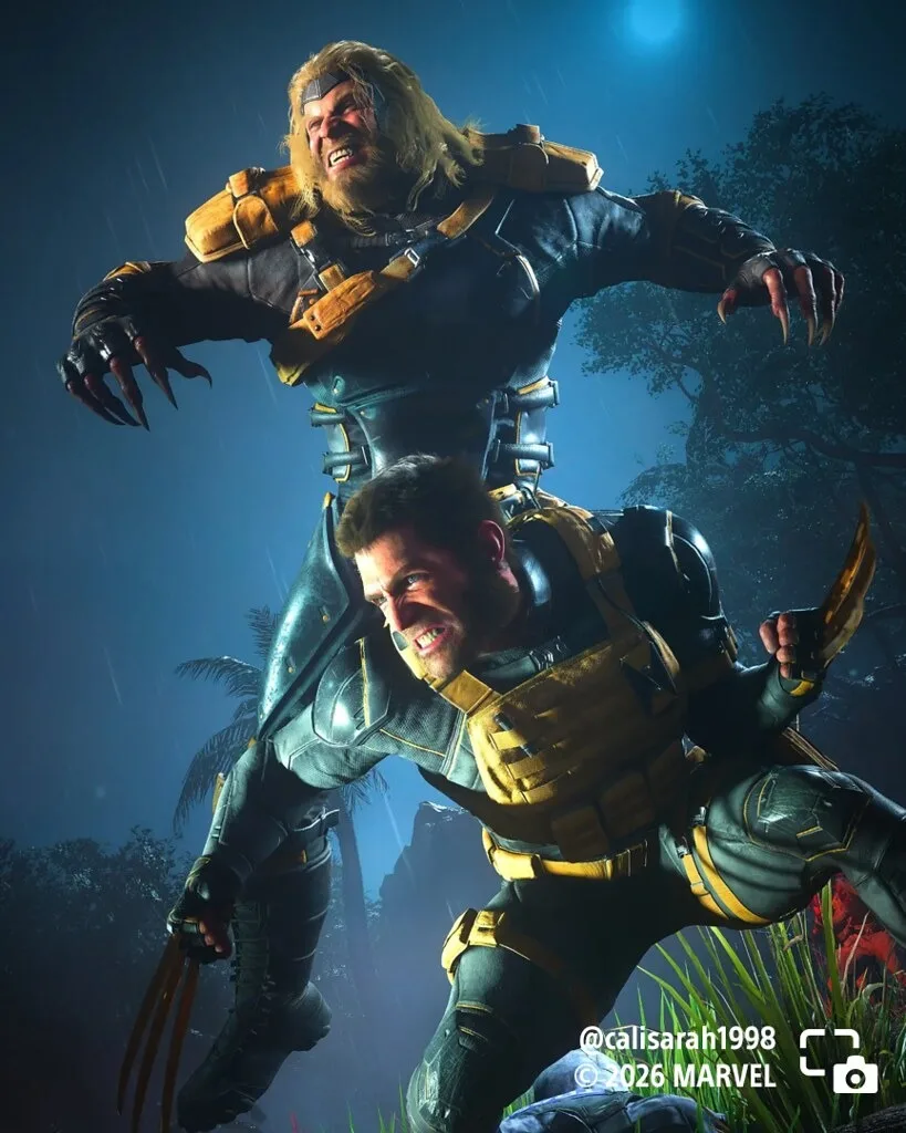 Wolverine braces for a fight with Sabretooth under blue lighting.