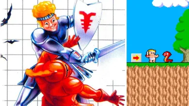 Colorful fantasy character artwork beside a pixel-art Wonder Boy gameplay scene.