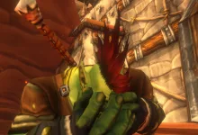 An orc character stands inside a dungeon-like environment in World of Warcraft: Forever.