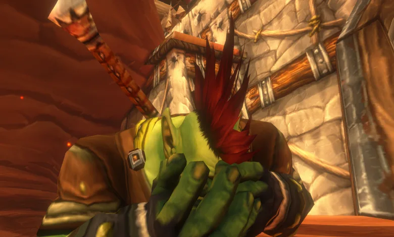 An orc character stands inside a dungeon-like environment in World of Warcraft: Forever.