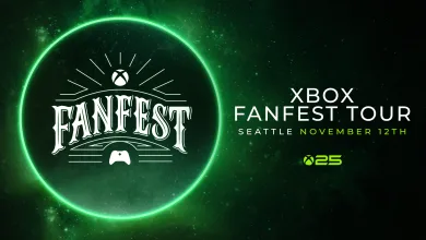 Green Xbox FanFest emblem beside Seattle tour branding for November 12.