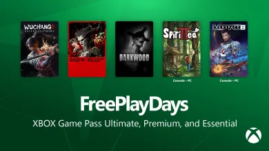 Xbox Free Play Days graphic showing covers for WUCHANG: Fallen Feathers, Dead by Daylight, Darkwood, Spirittea, and EVERSPACE 2.