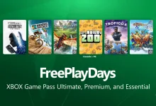 Xbox Free Play Days graphic featuring Dying Light 2: Stay Human, Riders Republic, Monster Hunter Stories and its sequel, Let’s Build a Zoo, and Tropico 6.