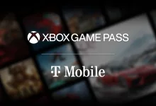 Xbox Game Pass and T-Mobile logos appear over blurred game artwork.